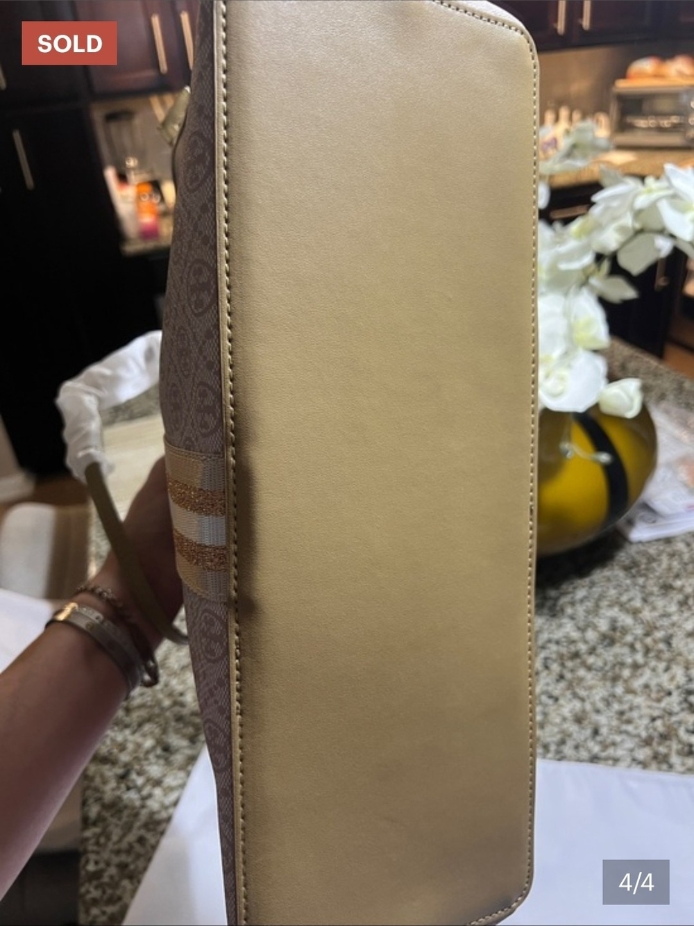 Tory Burch Blush Logo Stripe Tote with Gold Accents - Picture 3 of 4
